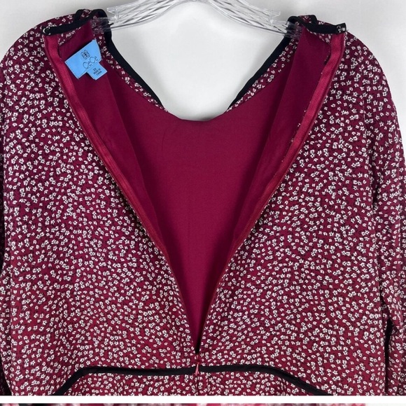 CECE Piping Detail Bow Neck Midi Dress - Red Floral - Size 2X - Picture 3 of 5